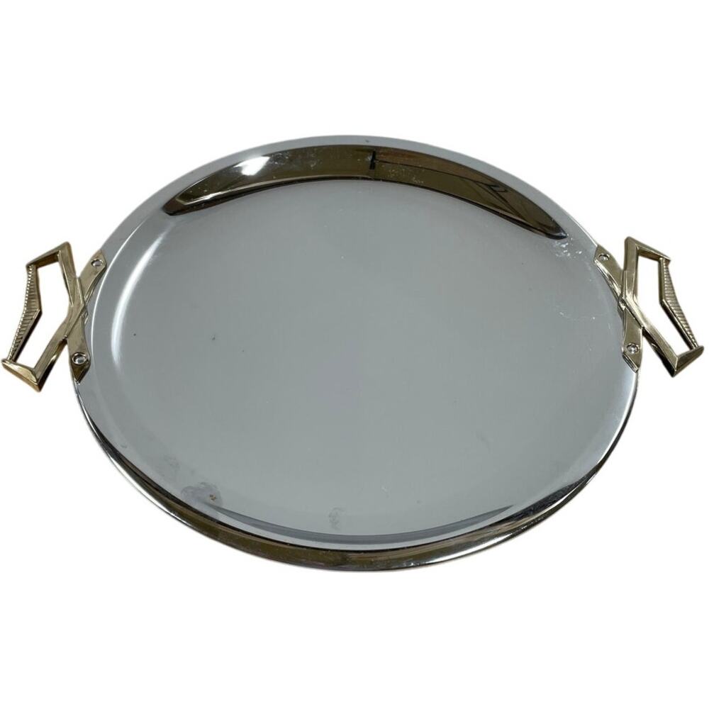 Kromex Round Metal Aluminum Chrome Service Tray 14 Inch Good Used Condition
